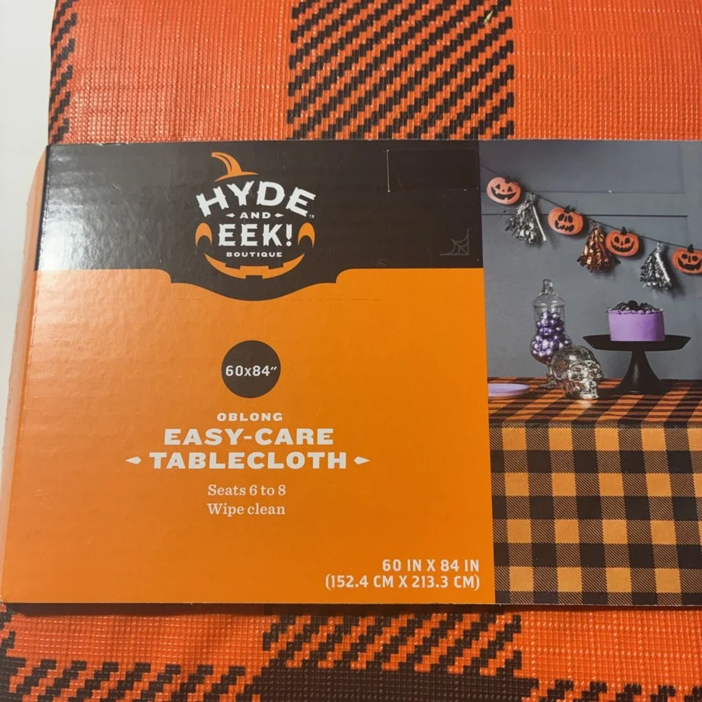Orange and Black plaid Vinyl reusable Table Cover tablecloth 60